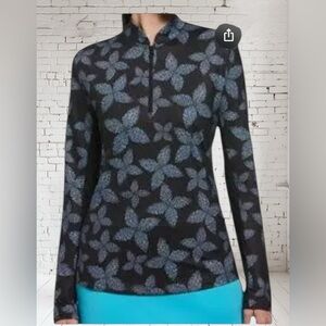 Pixel Floral Sun Pullover XS & S NWT | Black Quarter Zip UPF Tech Top